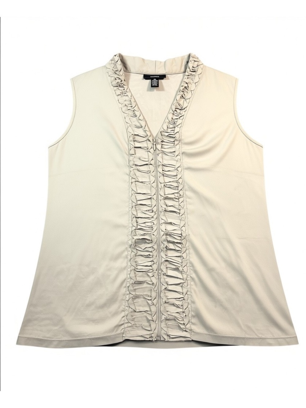 Alfani Beige Taupe Full Zip Sleeveless Knit Back Top Size 10 Cotton Blend